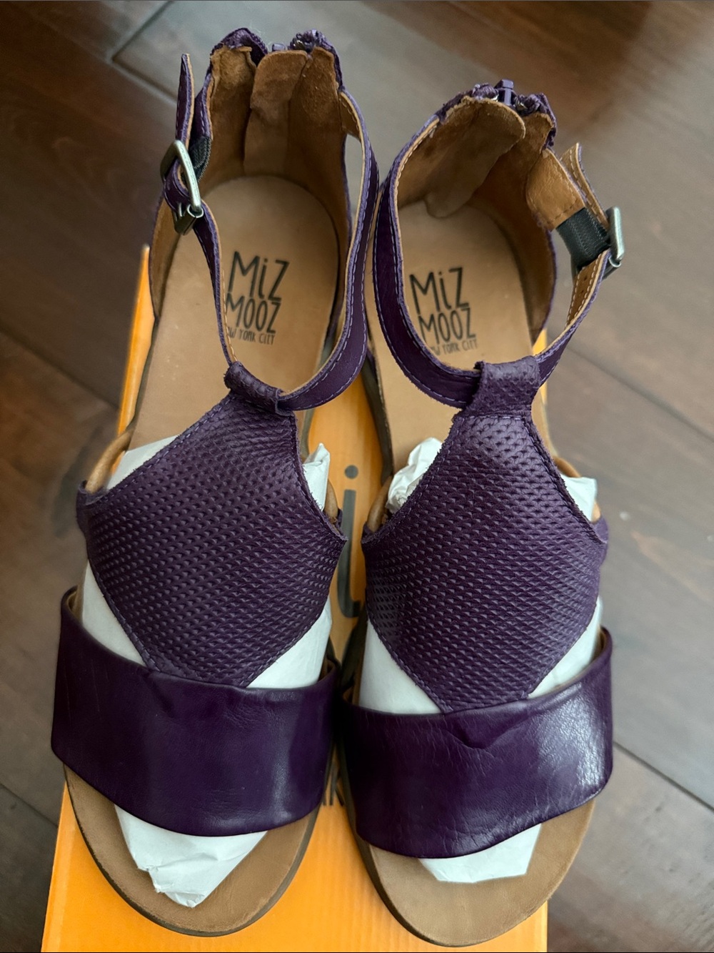 Miz Mooz Deep Purple Leather & Textile Ankle-Strap Sandals